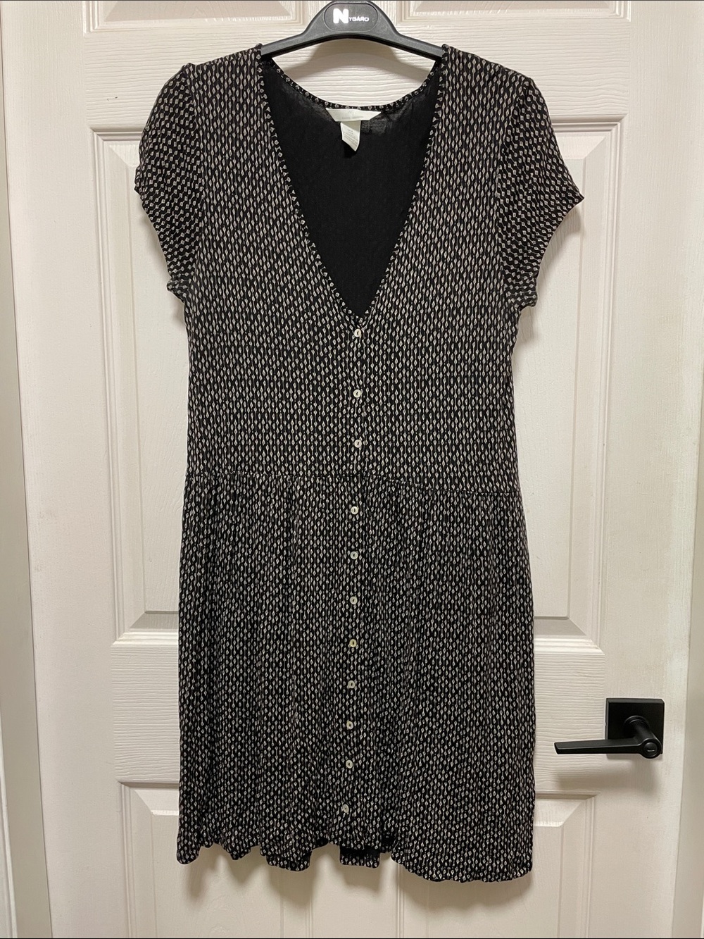 H&M | Black & Brown | Geometric Diamond Print Button-Front Mini Dress - Size S